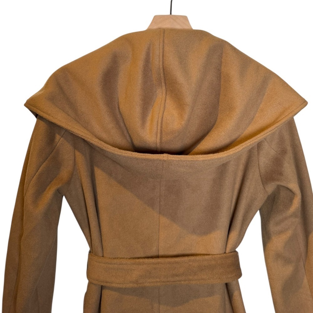 Tuckernuck Camel Wrap Coat Small Belted Hooded Open Front Pocket Jacket Chic - Picture 7 of 11